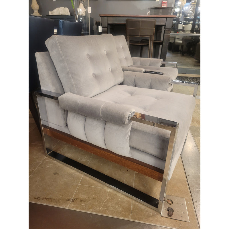 PAIR of Gray Velvet & Chrome Milo Baughman Chairs