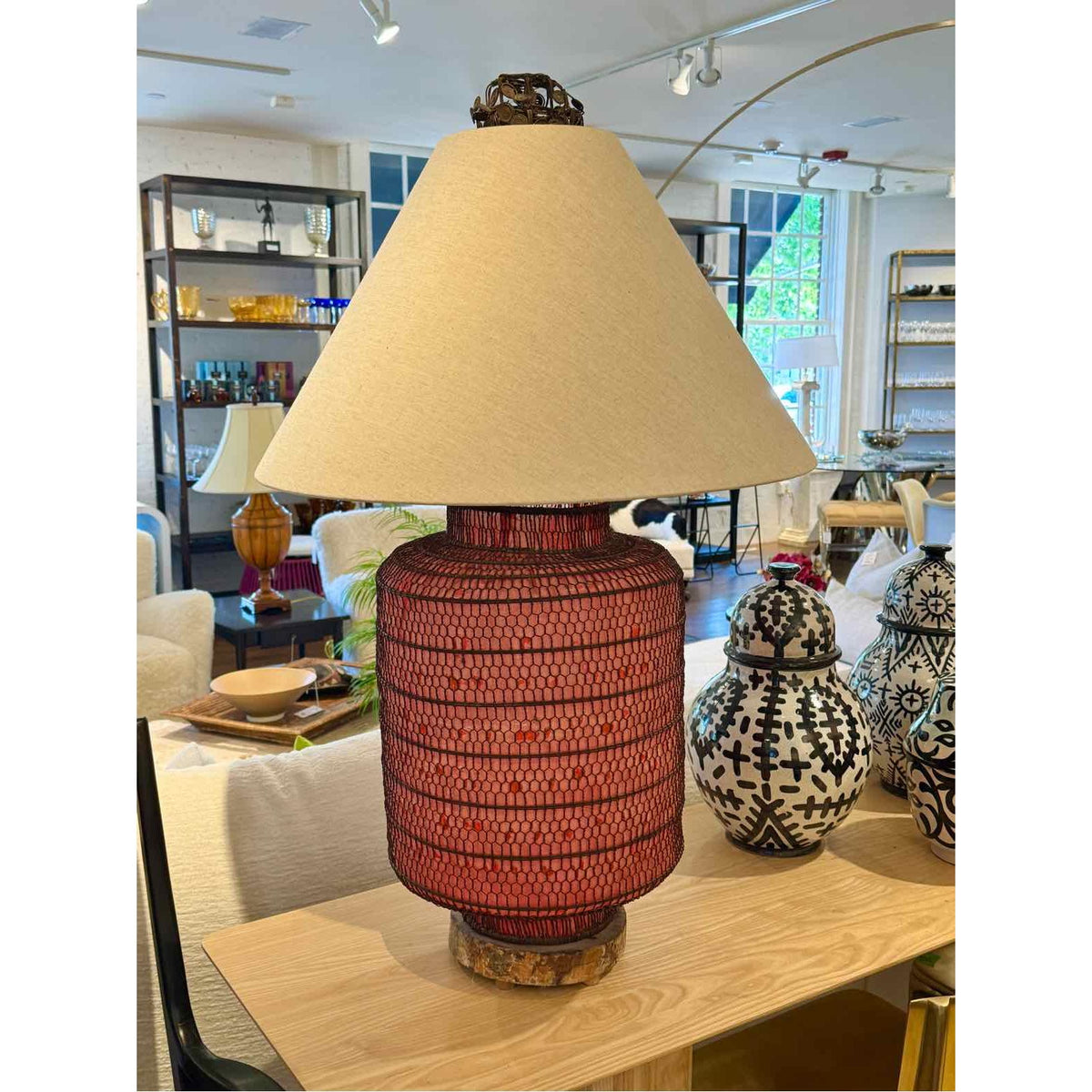 PAIR of Antique Chinese Lantern Table Lamps w/ Shades - AS IS