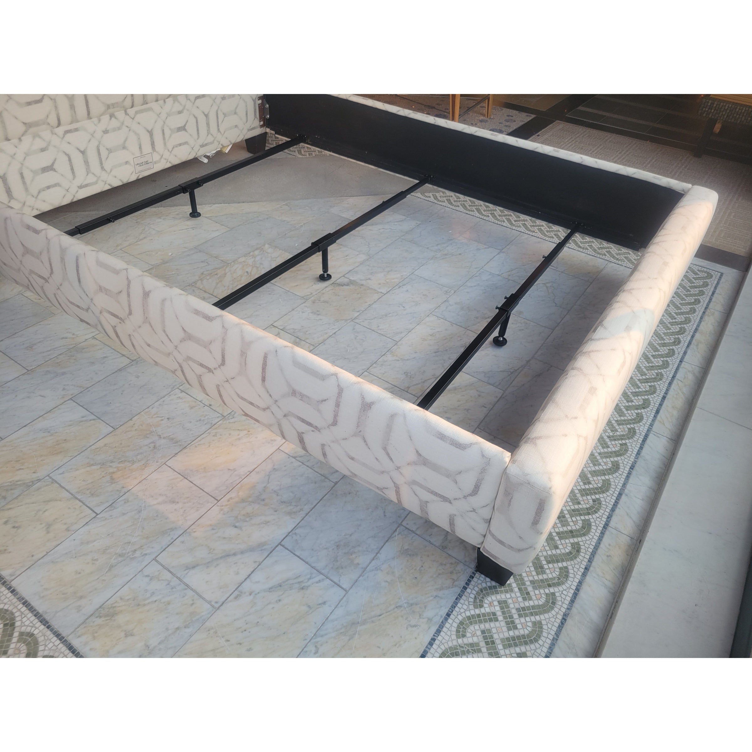Queen-Sized White & Gray Upholstered Bed Frame by MG&BW