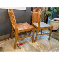 SET of 10 Oak and Rattan Weave Dining Chairs