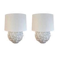 PAIR of 'Daine' French Country Antique White Ceramic Artichoke Table Lamps