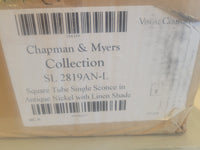 PAIR of Square Tube Nickel Sconces w/ White Linen Shades by VC (AS IS)