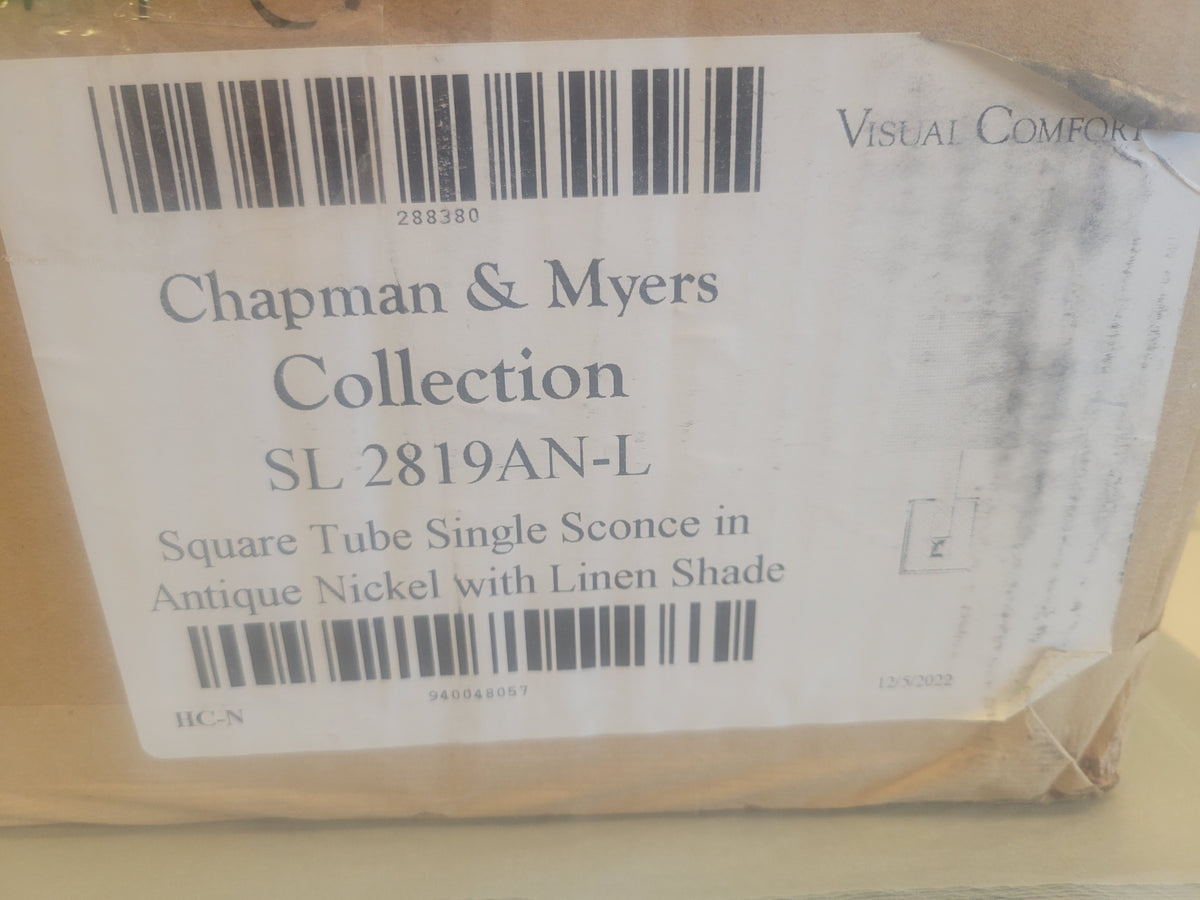 PAIR of Square Tube Nickel Sconces w/ White Linen Shades by VC (AS IS)