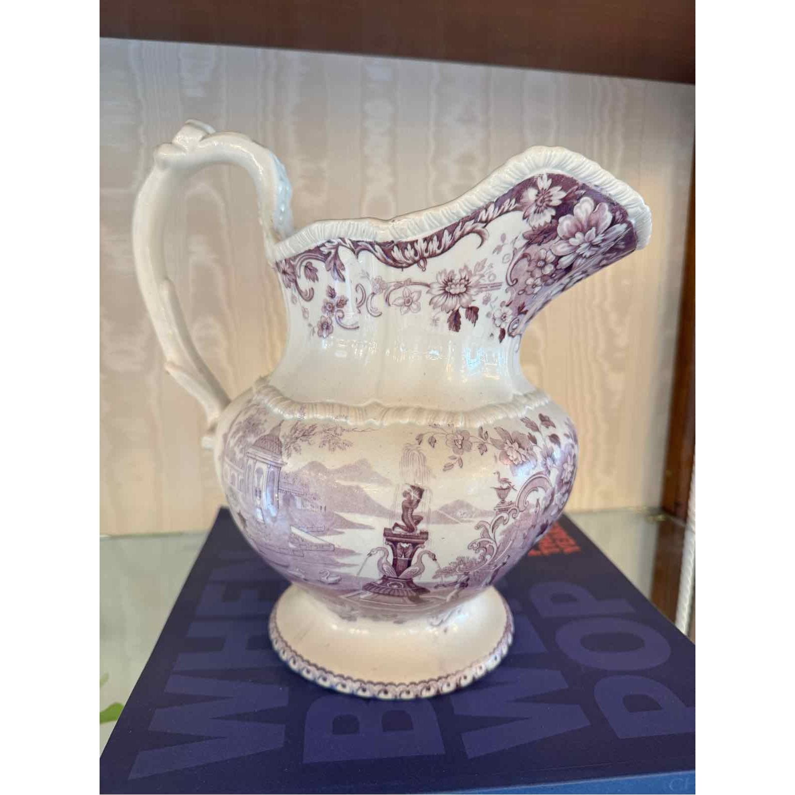 Antique Purple Transferware Porcelain Jug - colletteconsignment.com