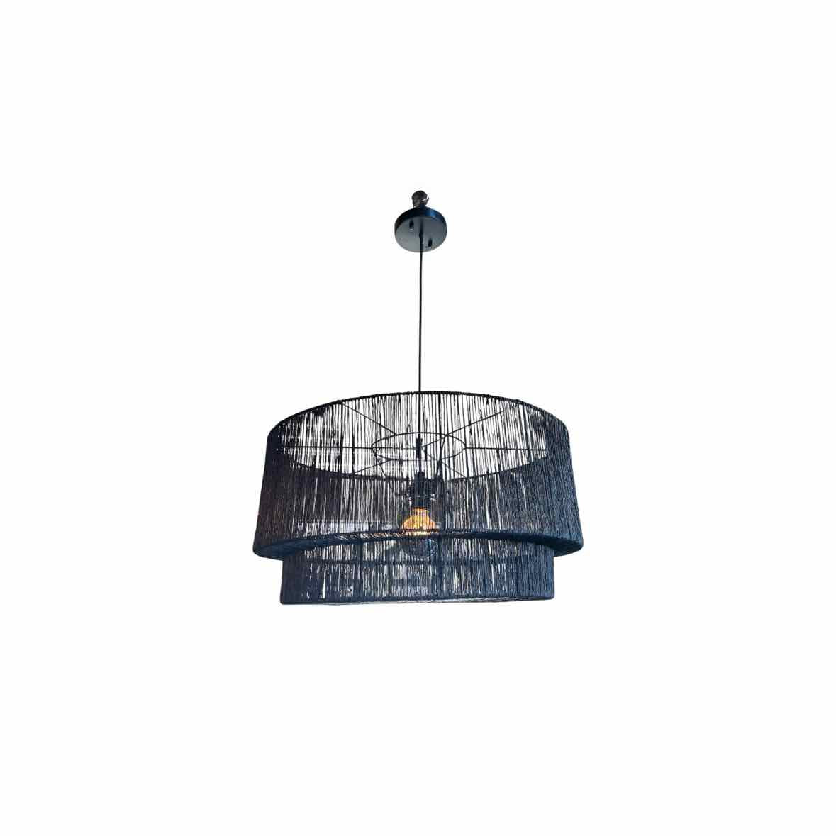'Renata' 2-Tier Open Weave Black Paper Shade Pendant Light by GrandinRoad - colletteconsignment.com