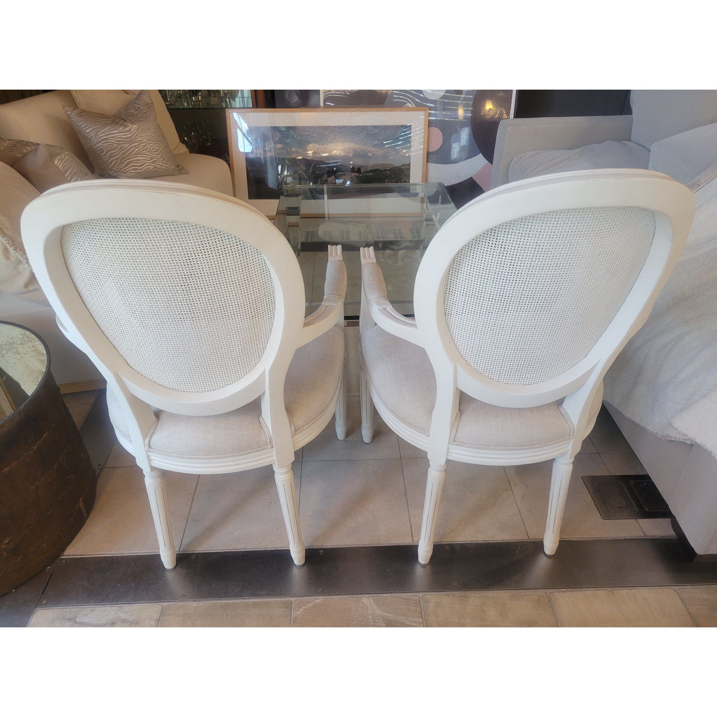 SET of 8 White Cane Back French Dining Chairs by RH (AS IS)