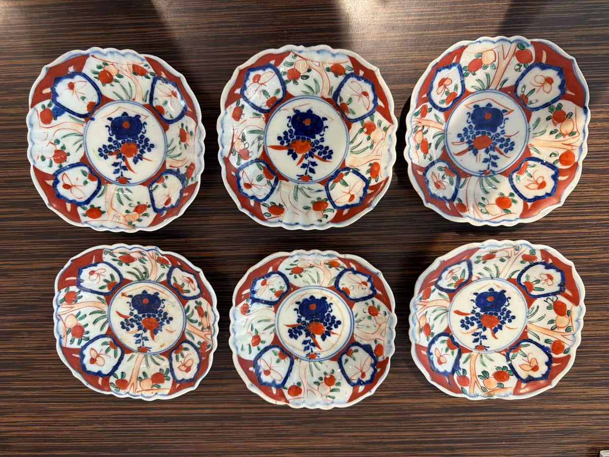 Set of 6 Meji Imari Plates 5.5" Sq