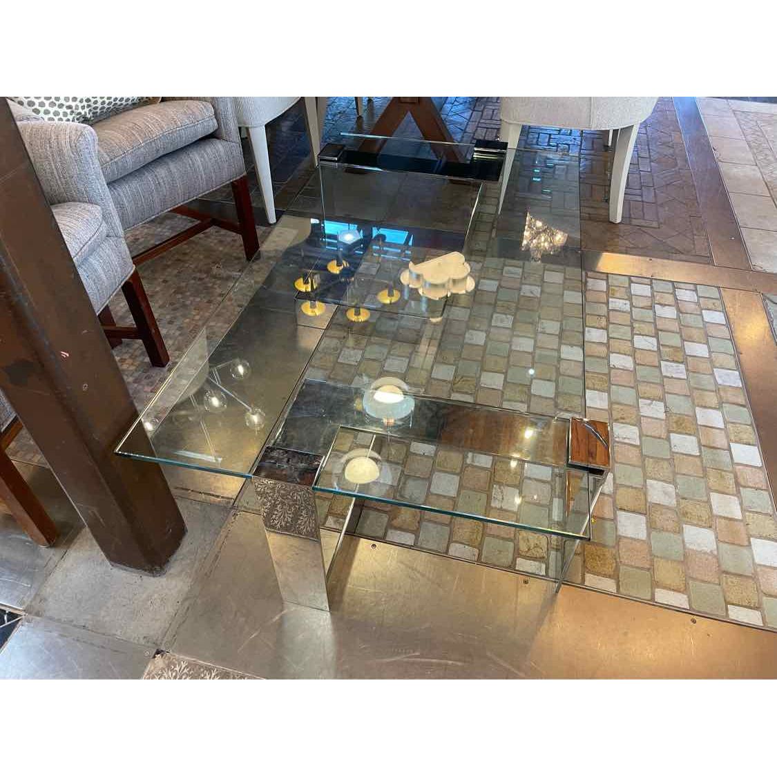 Rectangular Glass & Chrome Anchor Coffee Table by Donghia - colletteconsignment.com