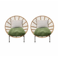 PAIR of Wicker Lounge Chairs w/ Holly Hunt Fabric Cushions