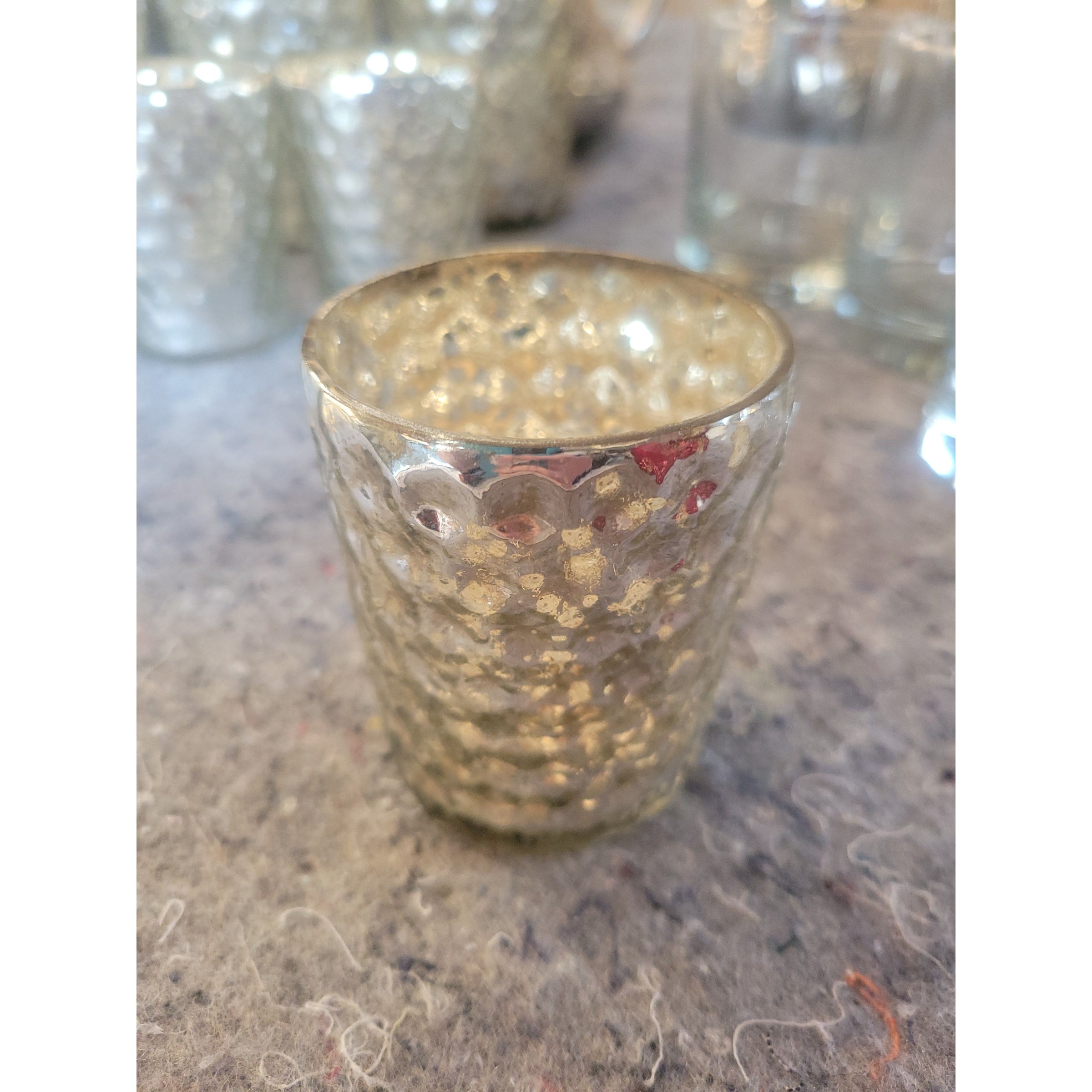Pair of Small Hexagonal Mercury Glass Candle Holders