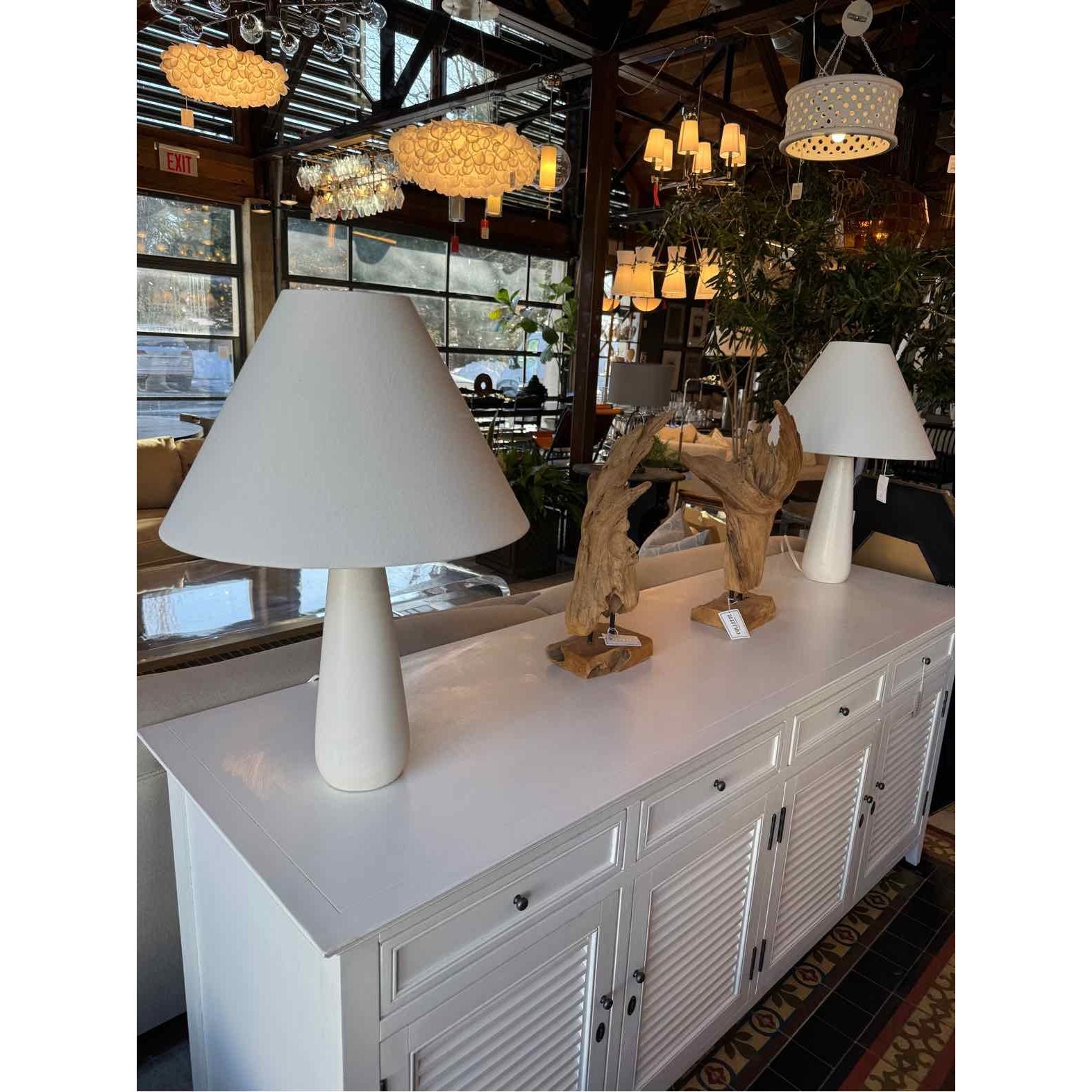 PAIR of White Stone Table Lamps w/ Shades - colletteconsignment.com