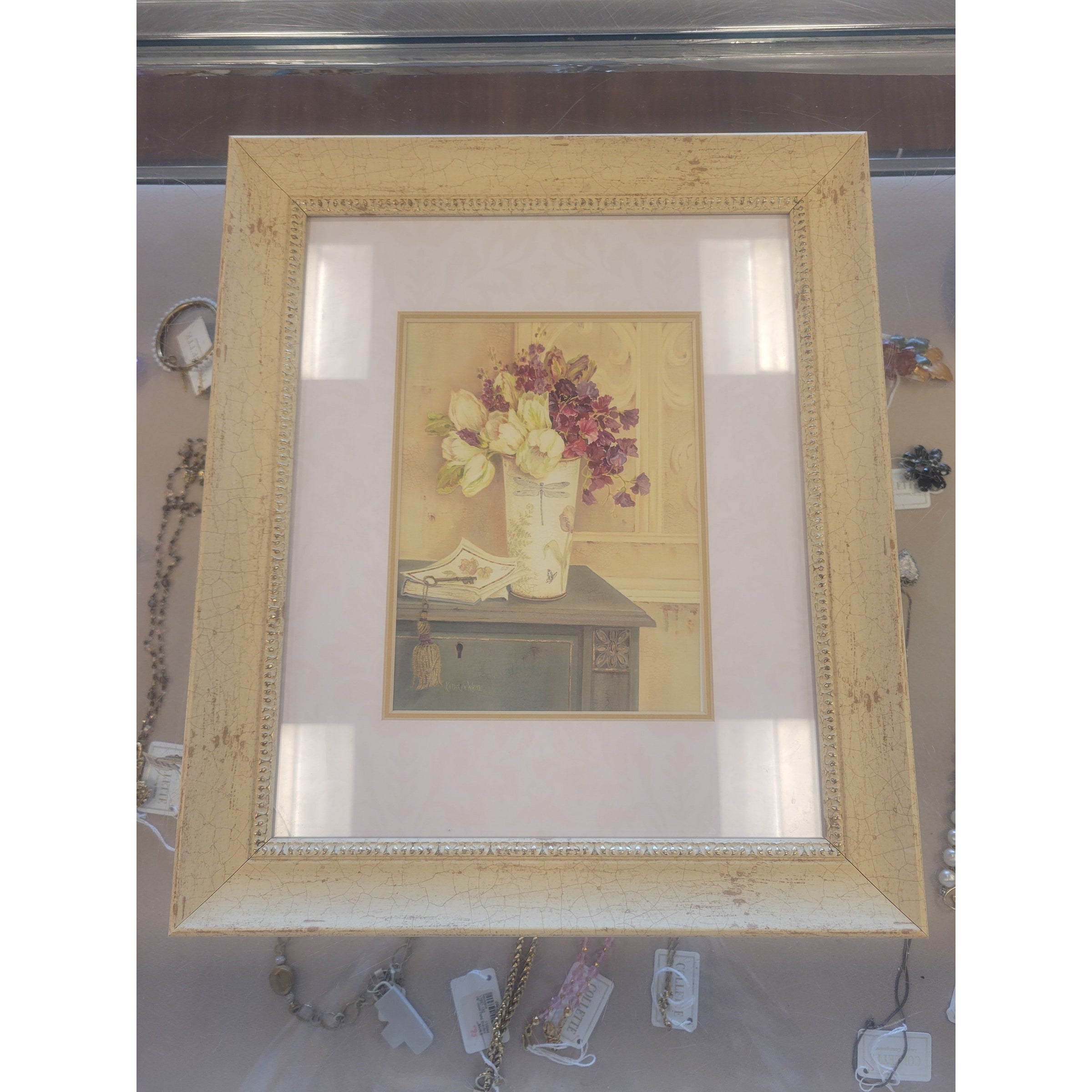 Signed Floral Print by Kathryn White in Beige Frame