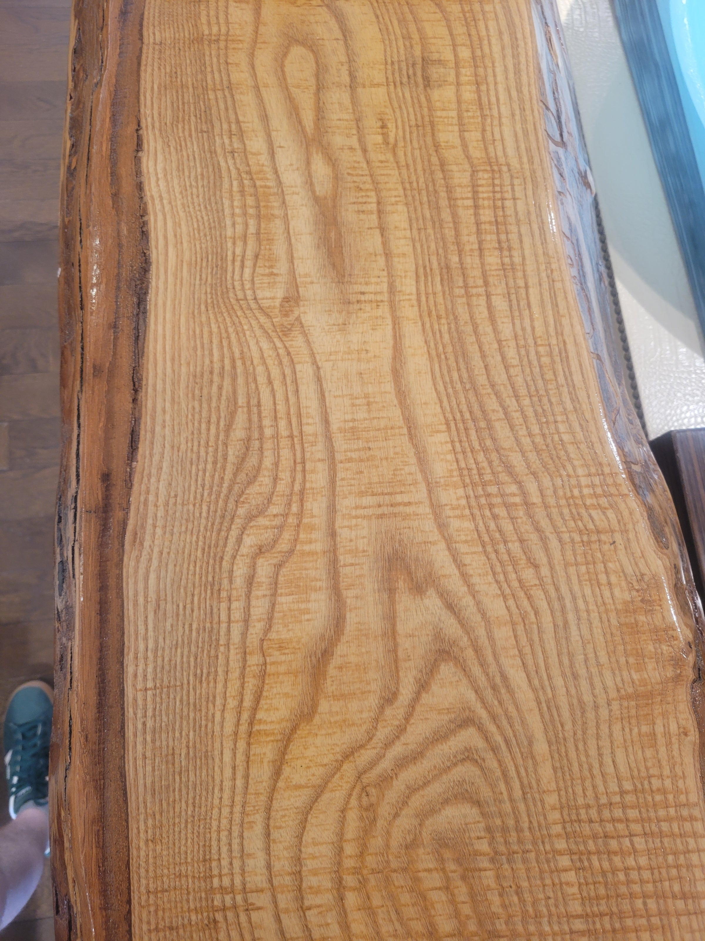 Live Edge Wood Slab Bar Height Console Table on Black Metal Legs