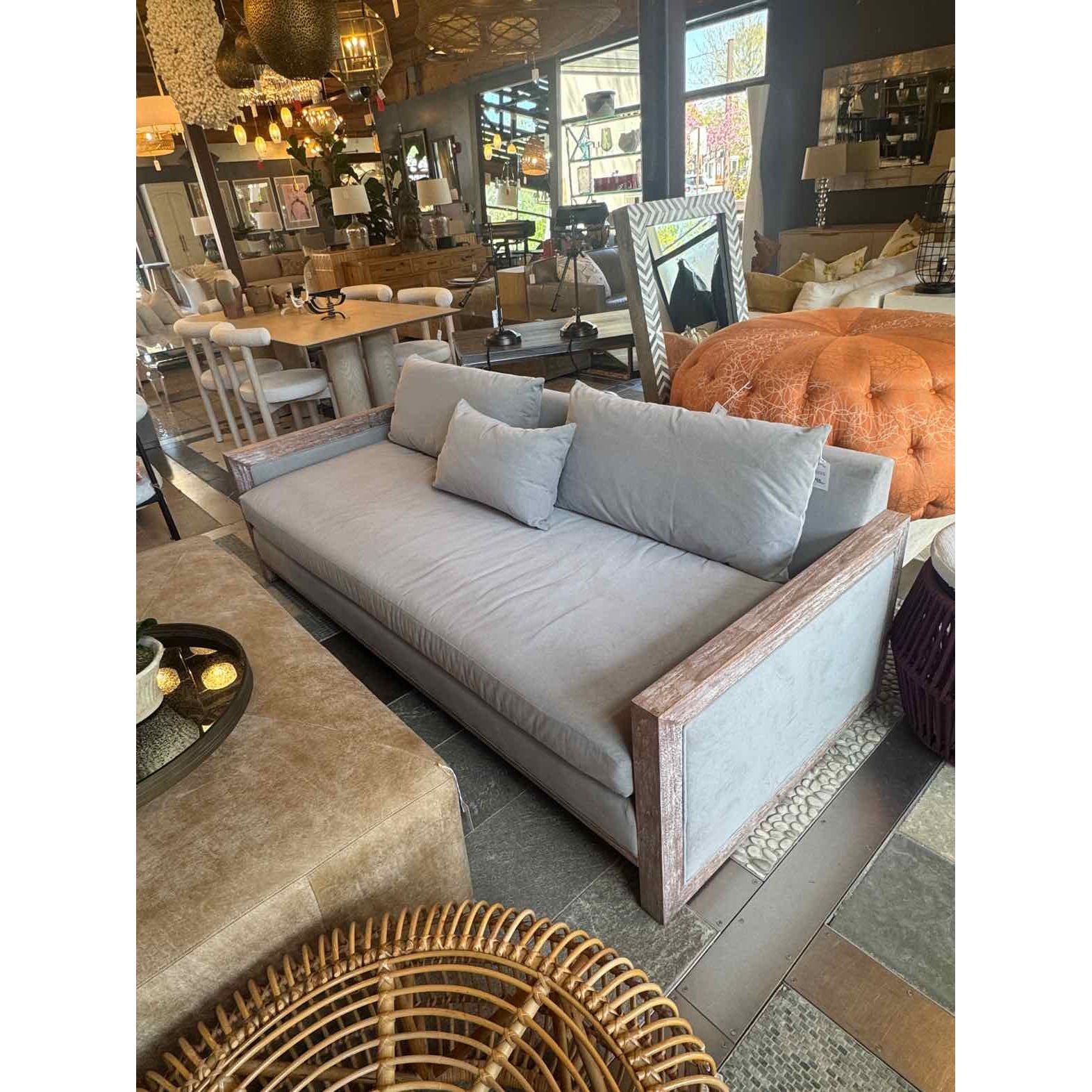 Gray Suede 'Highbridge' Sofa on Walnut Base by Thom Filicia for Kravet