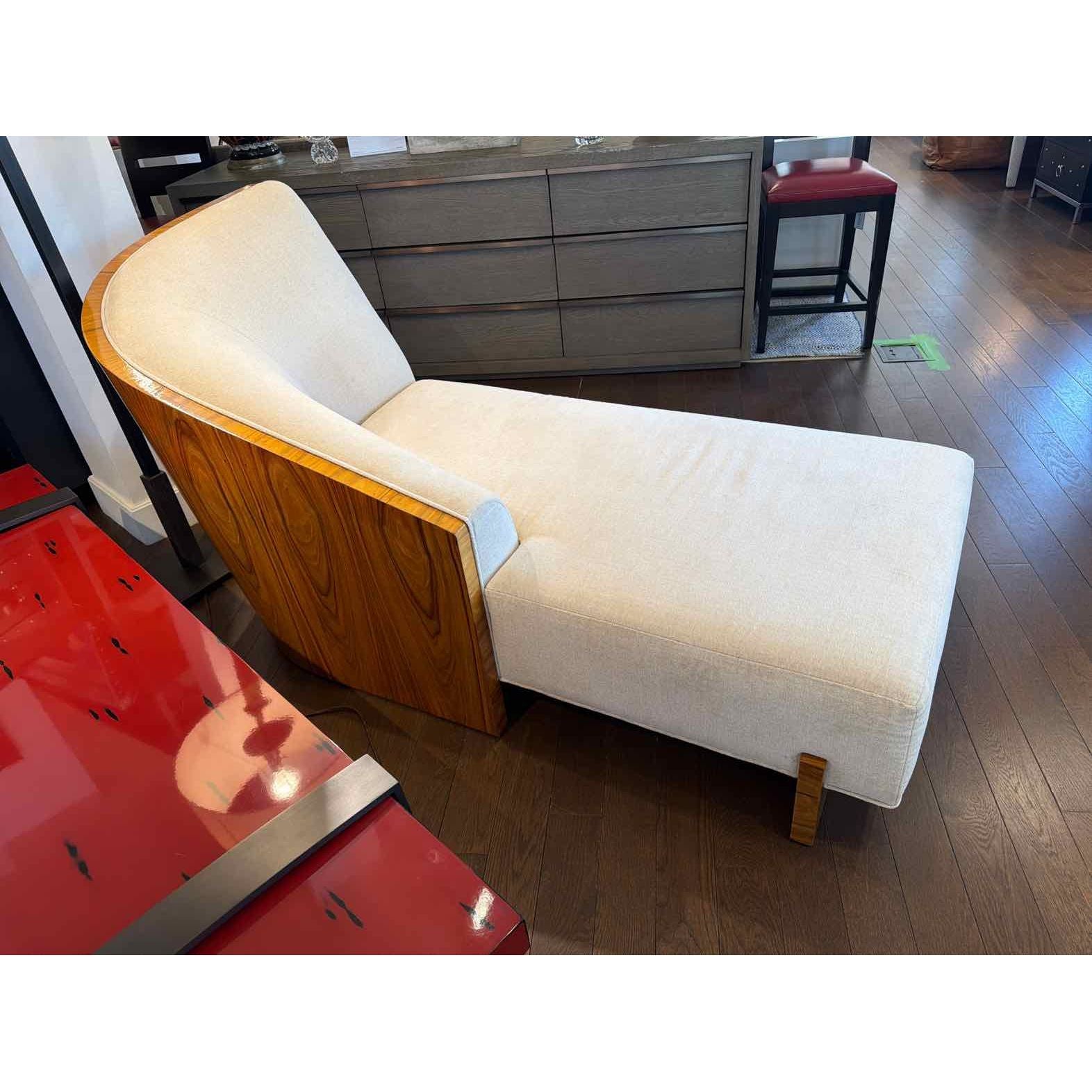 Lacquered Rosewood Chaise Lounge by Holly Hunt w/ Rogers & Goffigon Upholstery - colletteconsignment.com