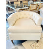 PAIR of Custom Beige Tufted Club Chairs w/ Dark Wood Legs