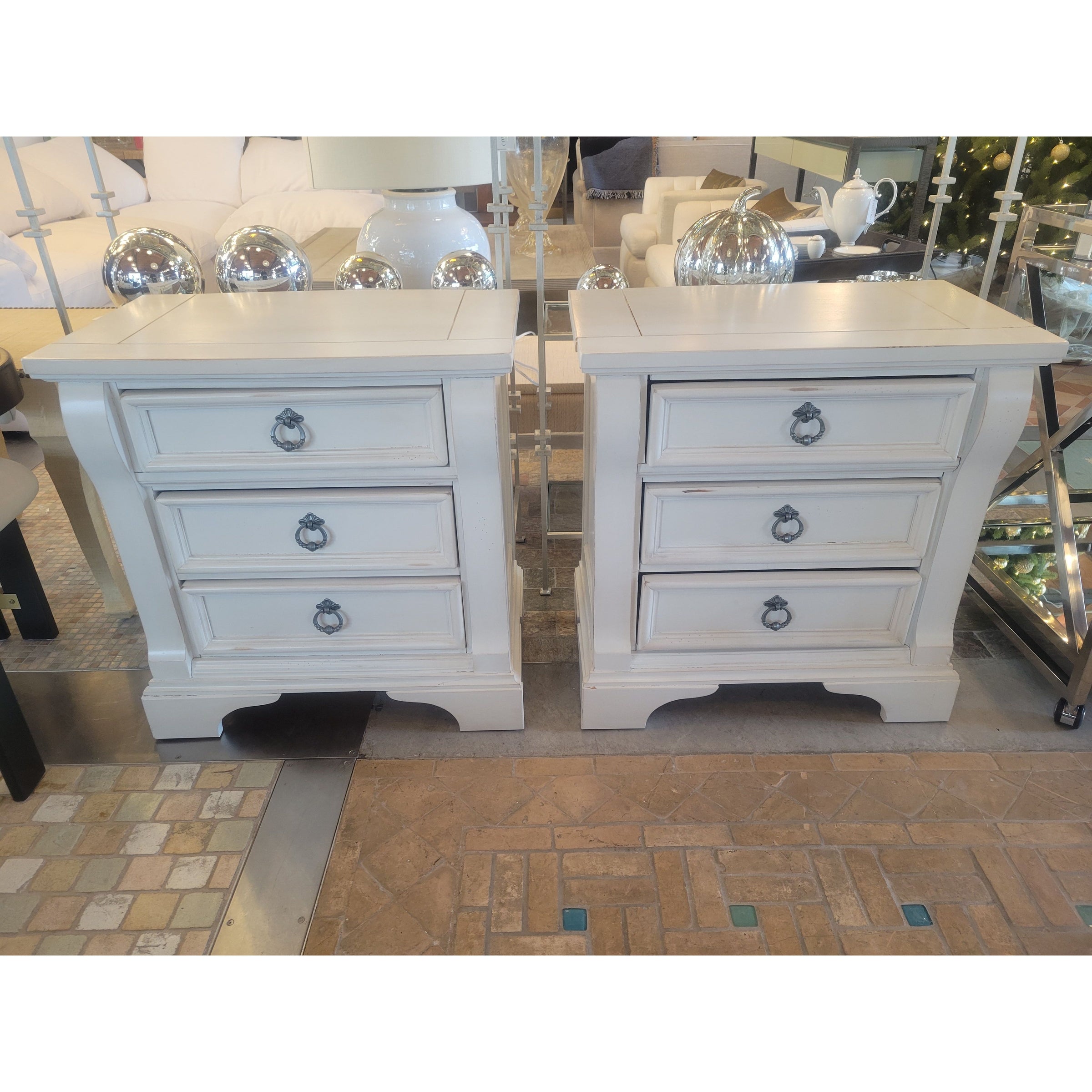 PAIR of White Wood 3-Drawer Nightstands (AS IS)
