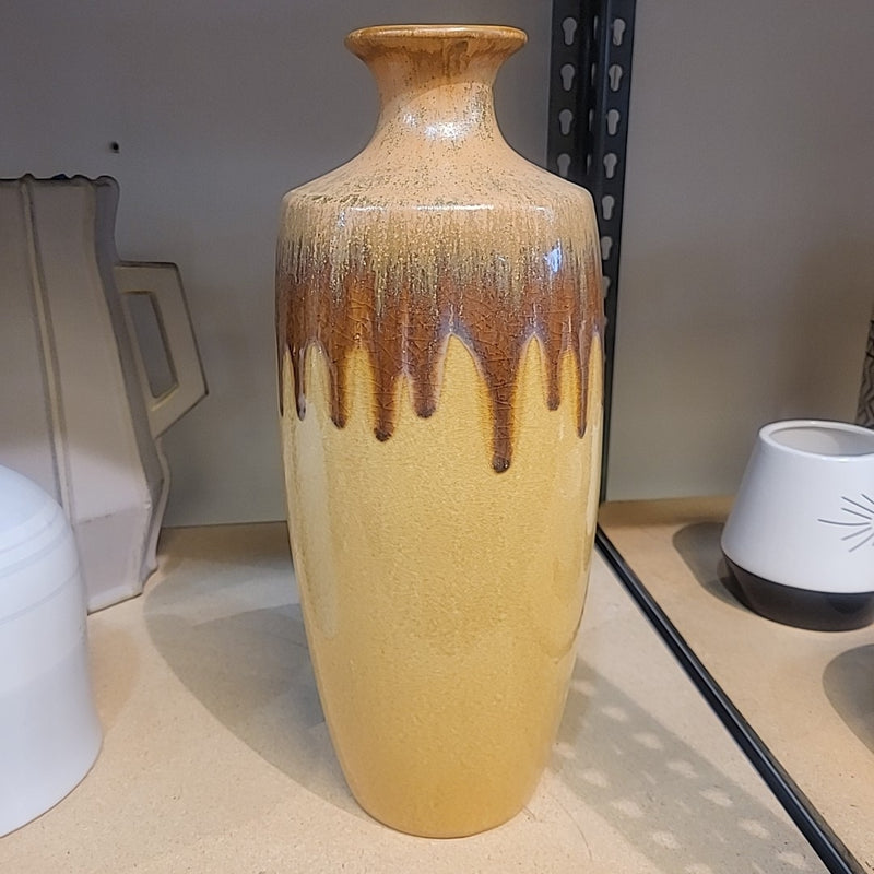 Glazed Yellow & Brown Dipped Ceramic Vase