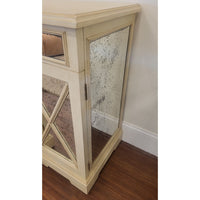Pickled Wood Media Credenza w/ Antiqued Mirror Glass