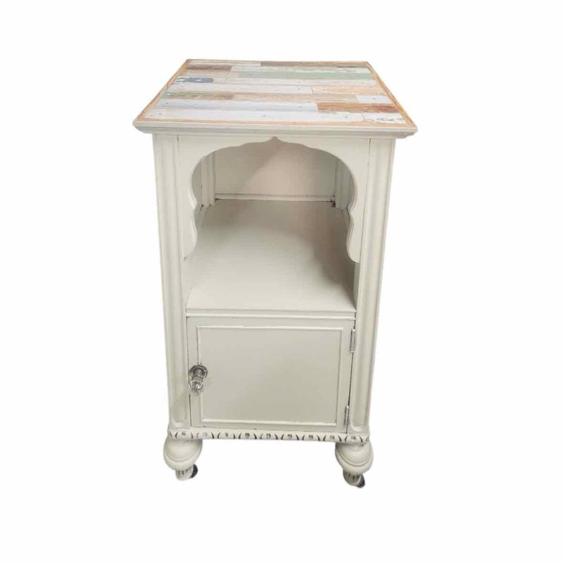 Patchwork Top White Wood Nightstand by Saginaw Furniture