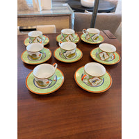 Set of 8 Tiger Raj 24K Gold Flat Cups w/ Saucers by Lynn Chase Japan