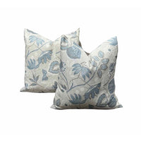 PAIR of Custom Light Blue & Gray Floral Print Square Pillows