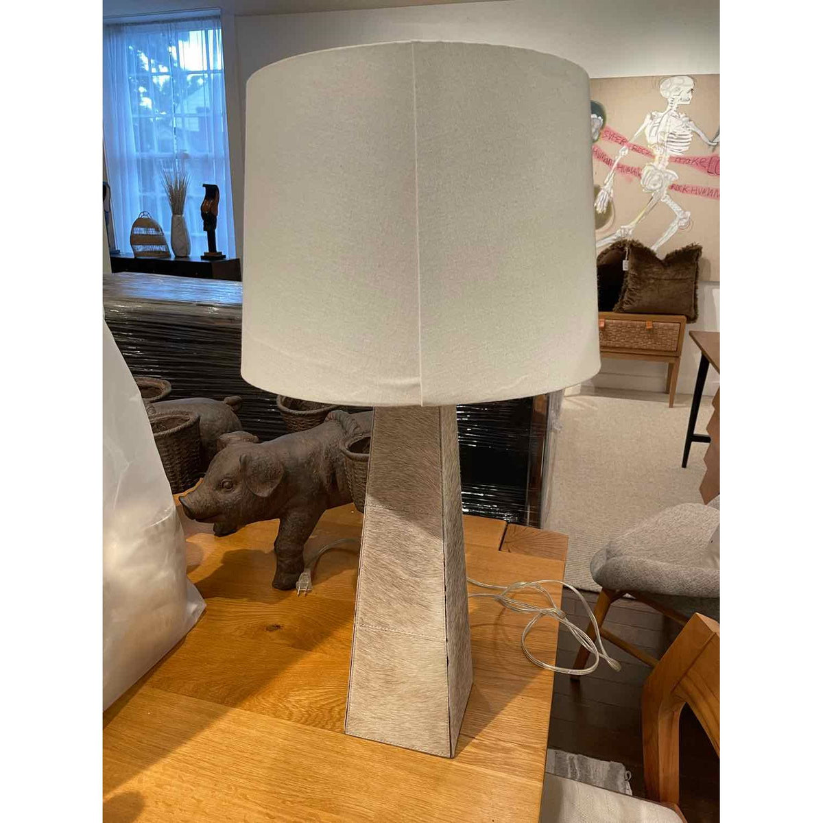 Gray Hair on Hide Table Lamp Attrib. to Made Goods