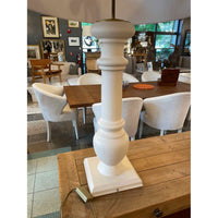 PAIR of XL White Plaster & Brass Table Lamps w/ Tan Shades (AS IS)