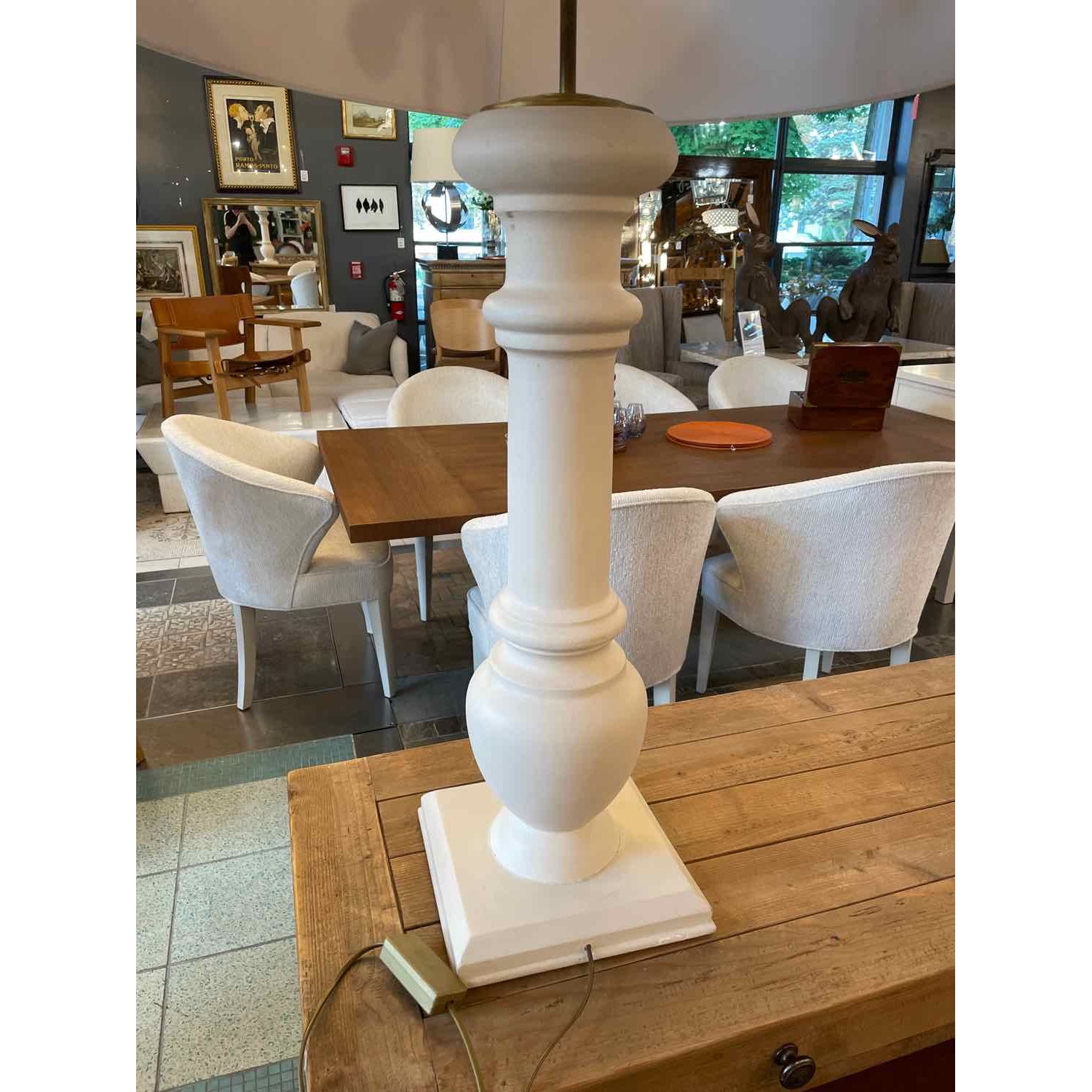 PAIR of XL White Plaster & Brass Table Lamps w/ Tan Shades (AS IS)