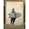 B&W Beach Surfer Photograph on Canvas in Floating Wood Frame