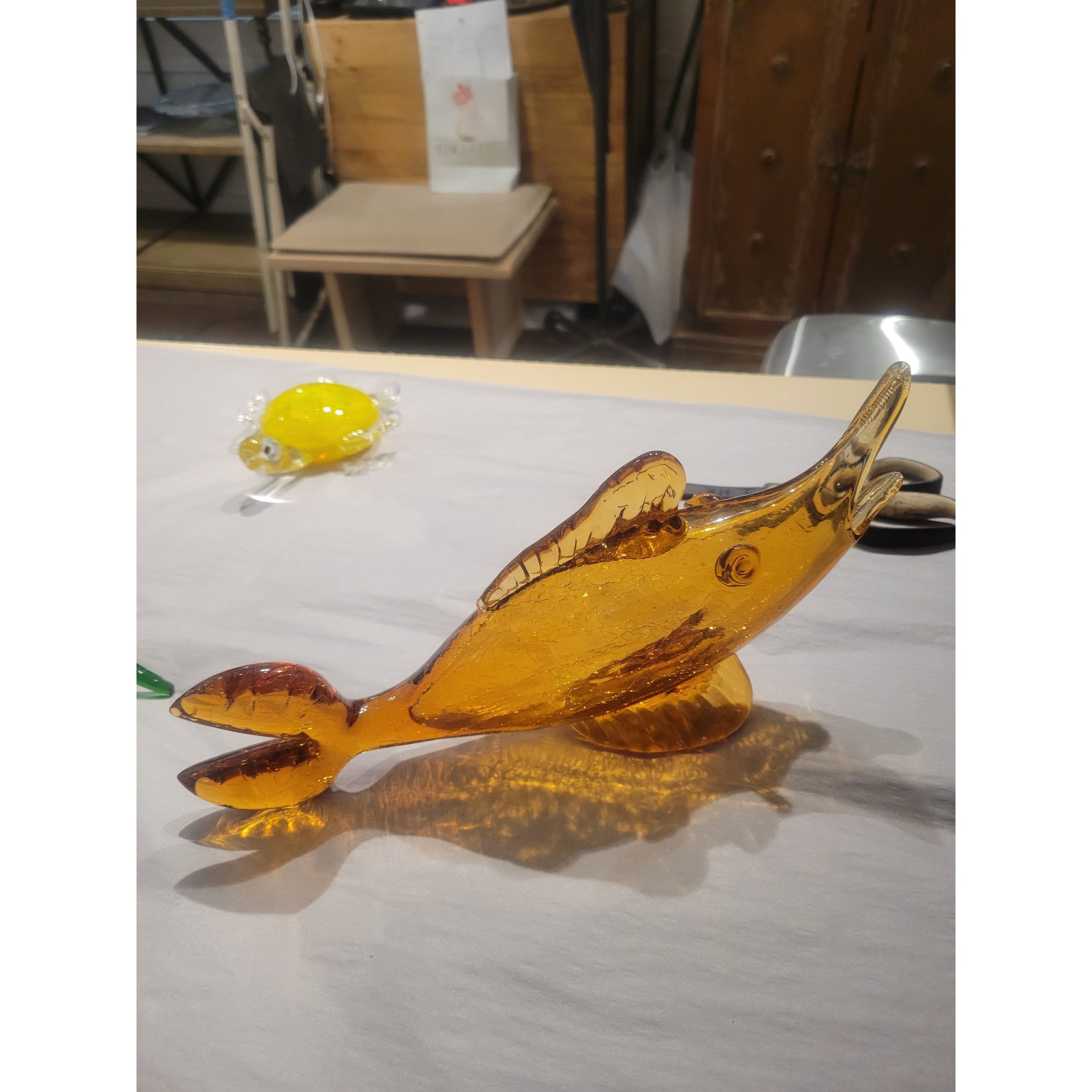 Orange Blanco Glass Fish in Crackle Glass