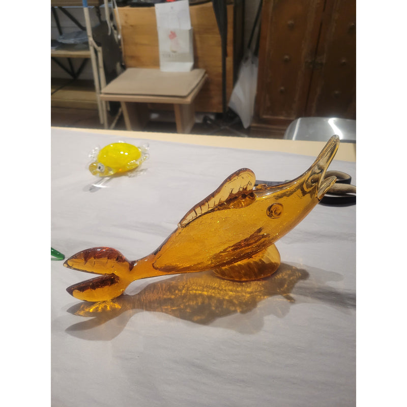 Orange Blanco Glass Fish in Crackle Glass
