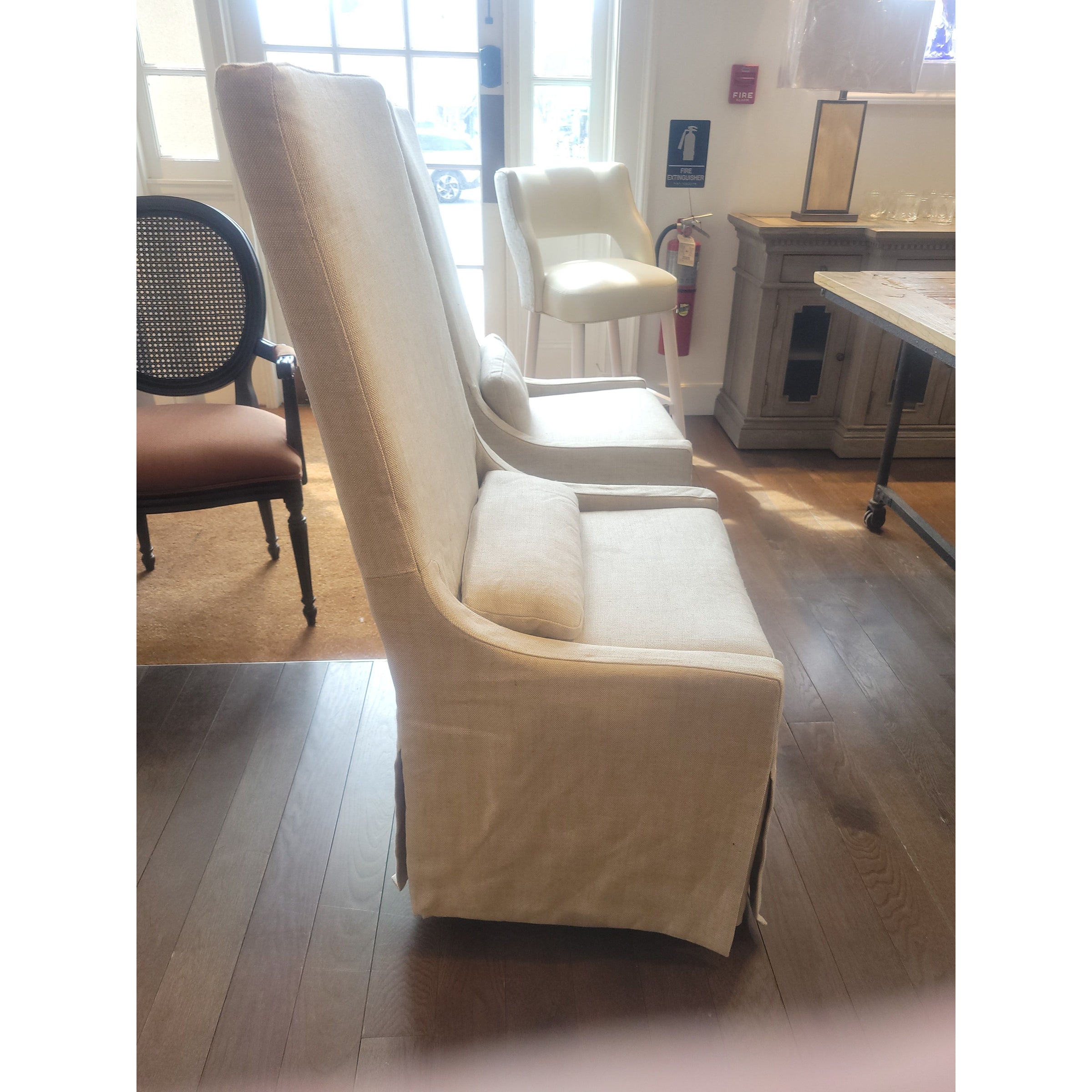 PAIR of Belgian Slipcover Highback Dining Chairs on Casters by RH (AS IS) - colletteconsignment.com