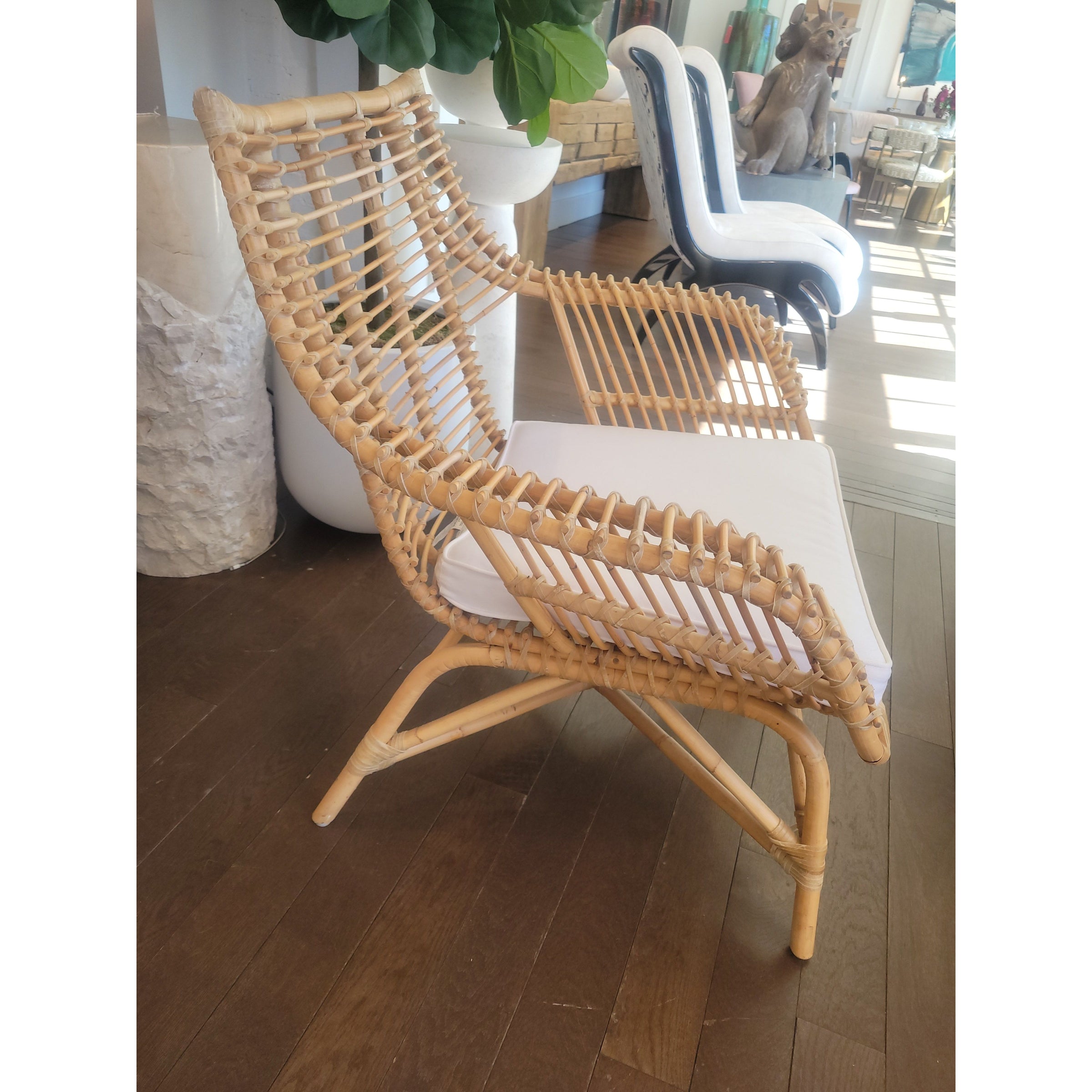 PAIR of Venice Rattan Chairs w/ White Cushions by Serena & Lily