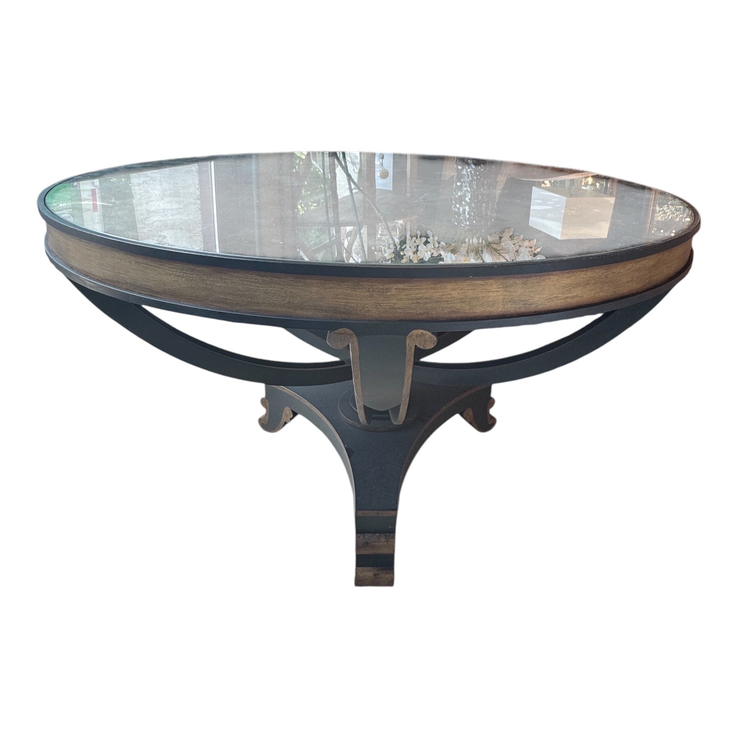 Neoclassical Steel & Mirrored Glass 4-ft Round Table by Niermann Weeks