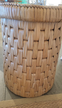 Round Woven Seagrass Side Table w/ Glass Top Attrib. to S&L (AS IS)