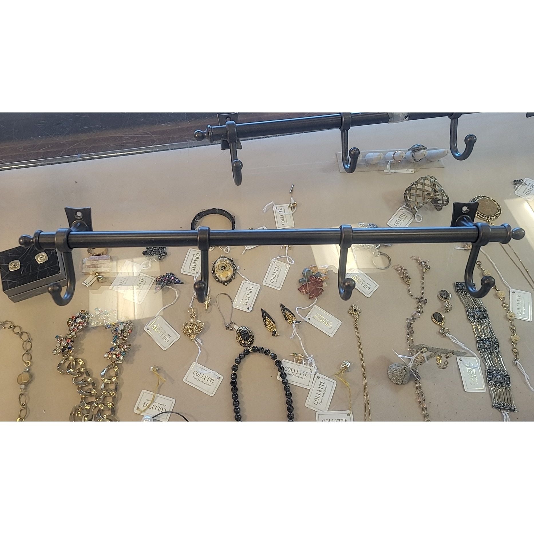 Wall-Mounted Iron Coat Rack Bar w/ 4 Hooks - colletteconsignment.com