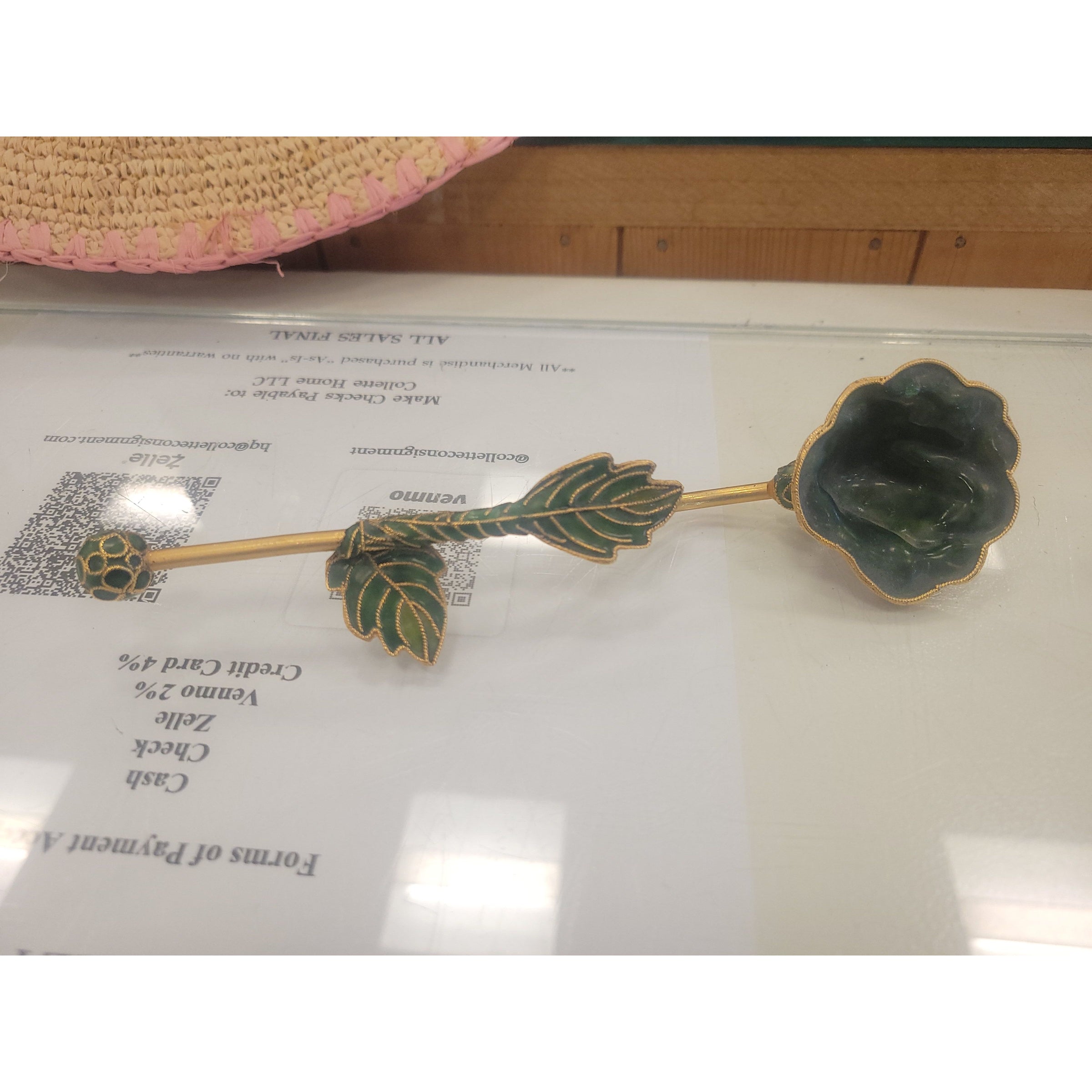 NYCO Cloisonne Enamel Rose Candlestick Holder w/ Snuffer