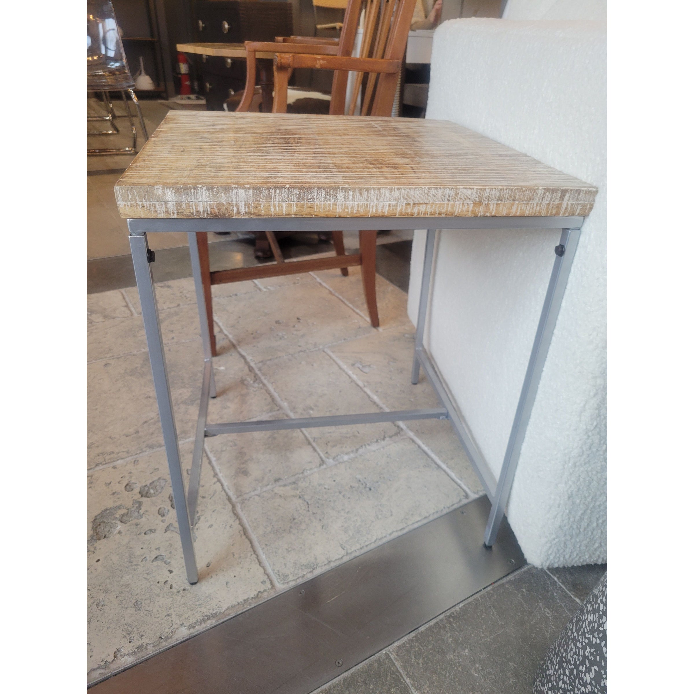 Wood Top Side Table on Brushed Metal Base