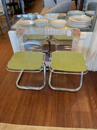 PAIR of Mid-Century Lucite & Chrome Chairs w/ Green Seats by Luigi Bardini