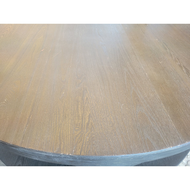 Custom Round Black Oak Coffee Table w/ Lower Shelf - AS IS