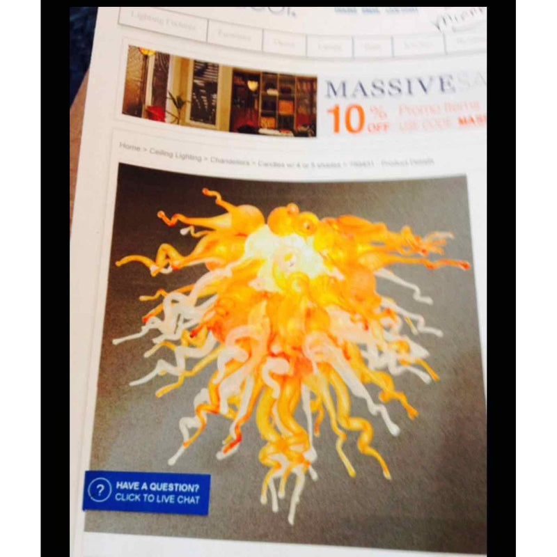 Chihuly Style Orange Murano Blown Glass Pendant Light