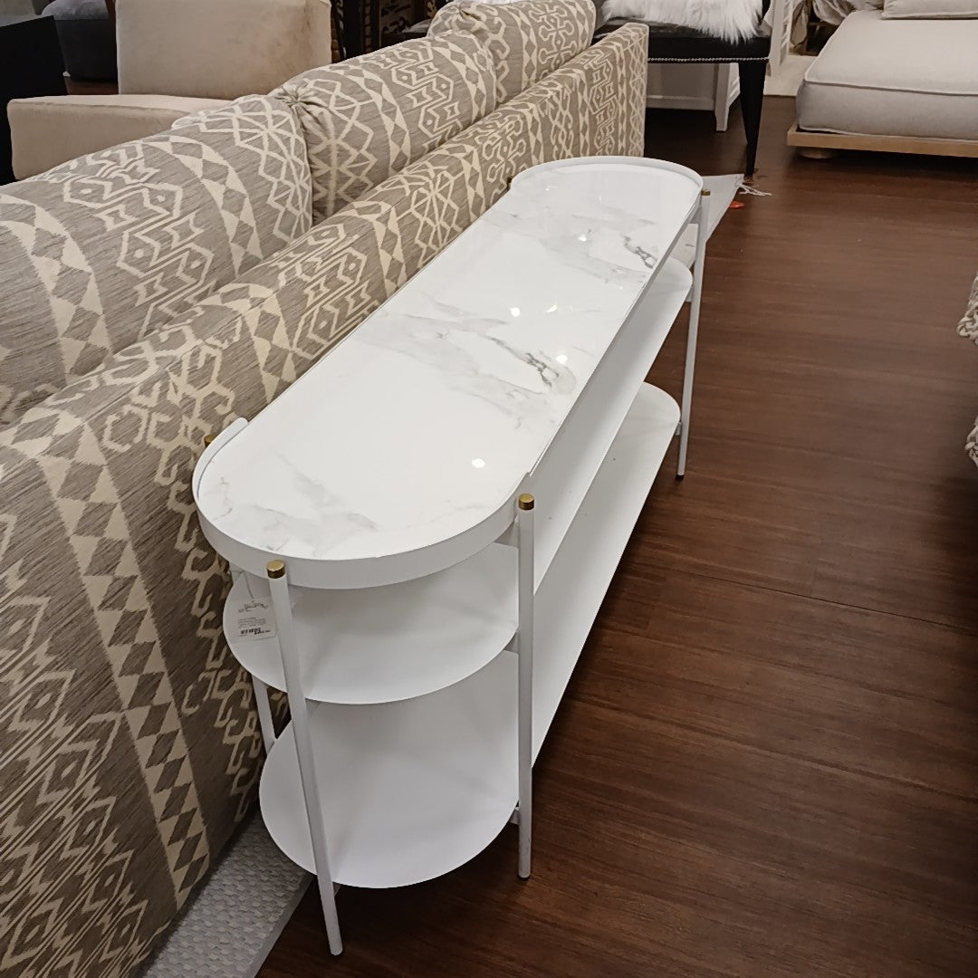 Hanoi White Marbletop Console Table w/ 2 Shelves