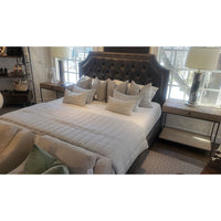 King-Sized 'Lianna' Tufted Charcoal Leather Bed Frame by Ethan Allen
