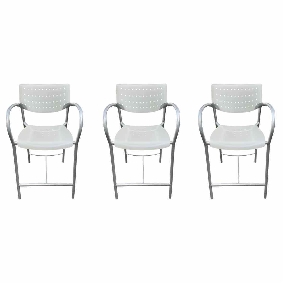 SET of 3 'Also' White Polymer Bar Stools by Keilhauer