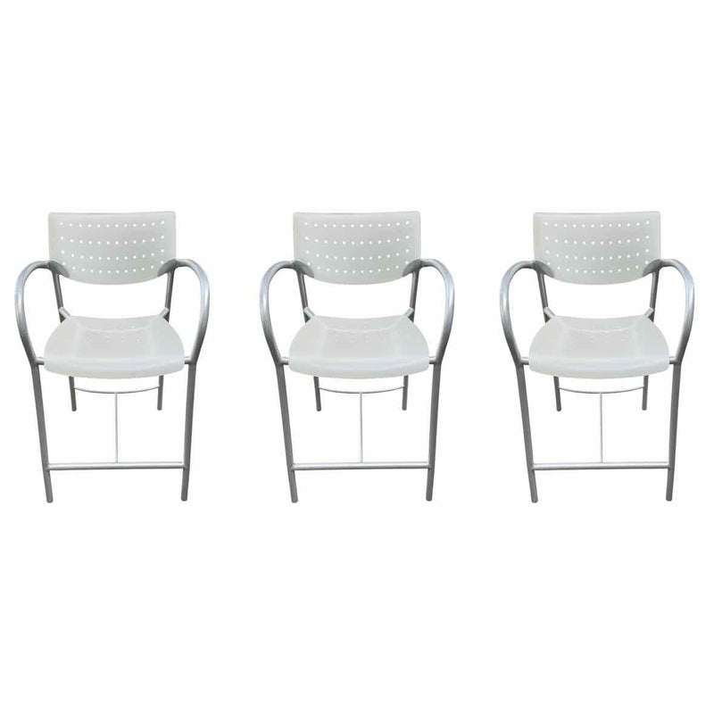 SET of 3 'Also' White Polymer Bar Stools by Keilhauer