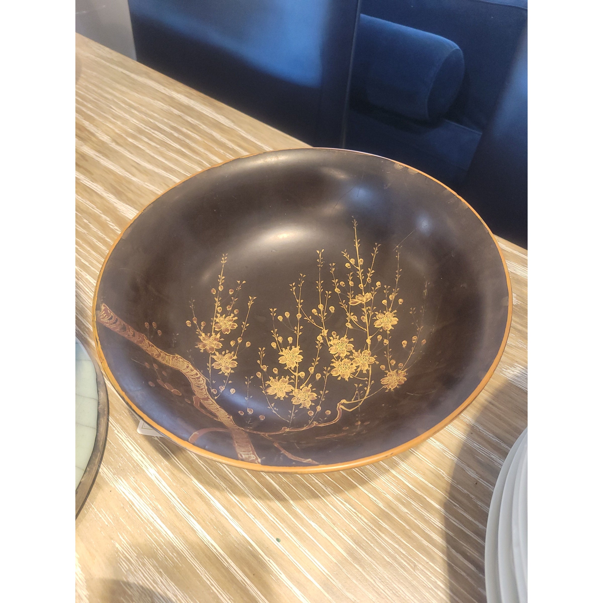 Japanese Black Lacquer Bowl w/ Gold Decoration, 1970s