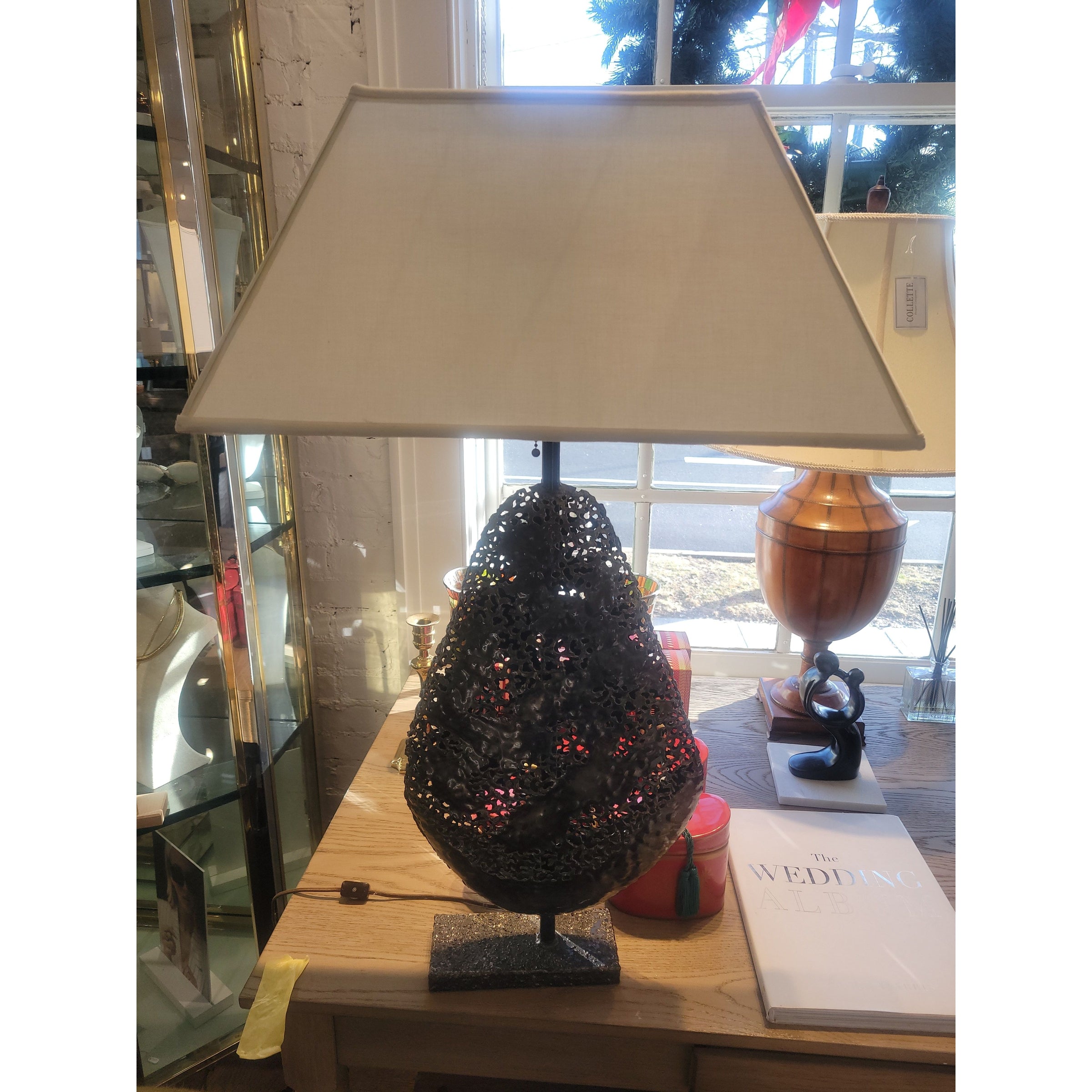 Vintage Brutalist Metal Teardrop Shape Table Lamp