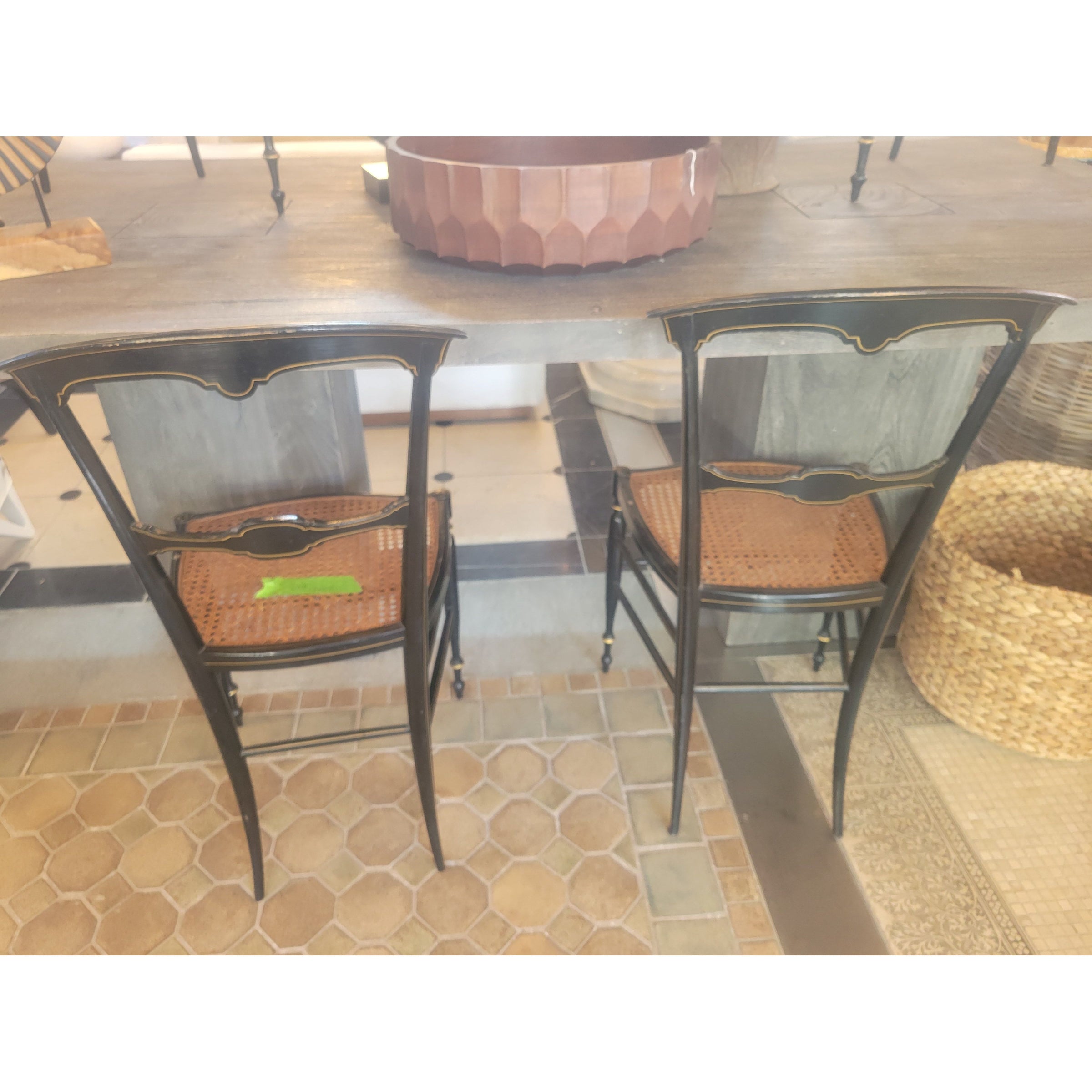 SET of 4 Antique Regency Ebonized Dining Chairs w/ Cane Seats - colletteconsignment.com
