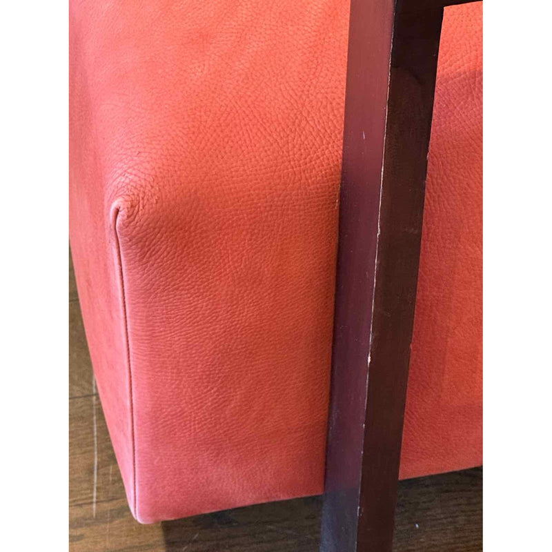 PAIR of Dark Wood & Red Pebbled Leather Club Chairs - AS IS